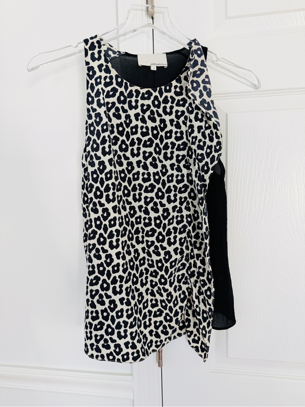 3.1 Phillip Lim silk leopard print tank top asymmetrical ruffled front panel XS